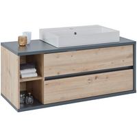 Waschbeckenunterschrank Camillo B: 110 cm, Eichefarben - Weiß Hochglanz/Anthrazit, MODERN, Keramik/Holzwerkstoff (110/48/46cm)