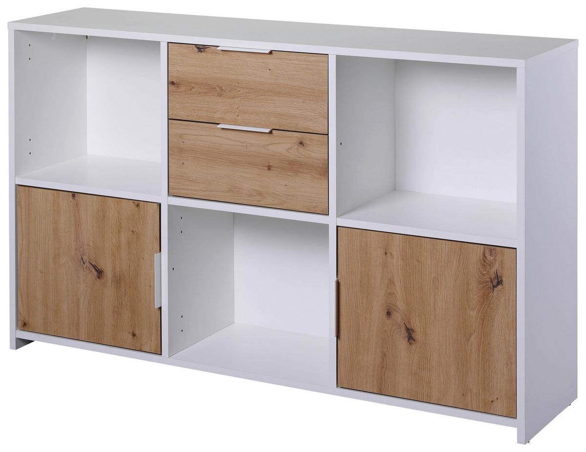 Kommode 120cm Pepeto, Weiß - Eiche Artisan/Weiß, Design, Holzwerkstoff (120/77/30cm) - Livetastic