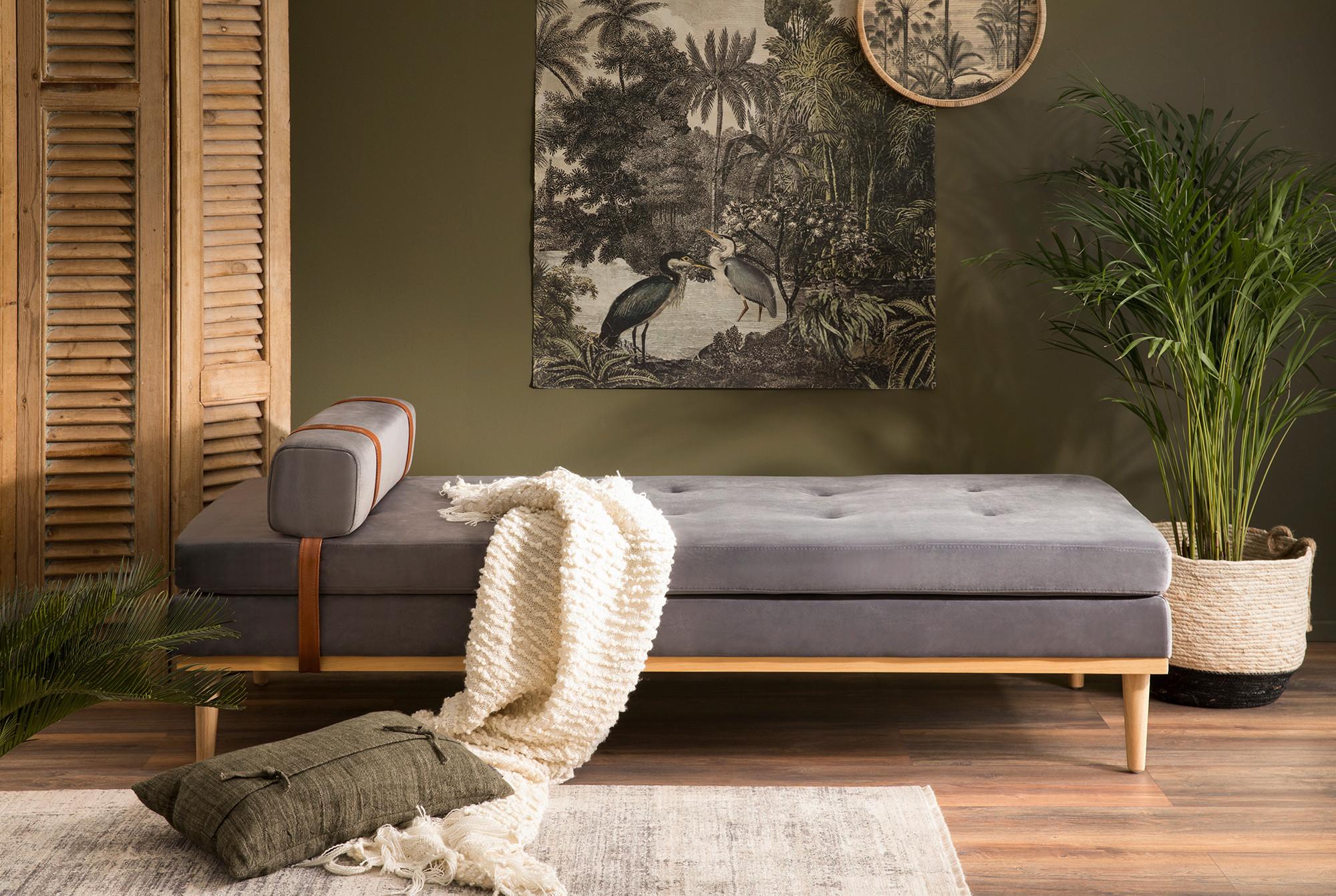 Chaiselongue Daybed Samt Grau B: 180 Cm - Naturfarben/Grau, MODERN, Textil (180/42/75cm) - Livetastic