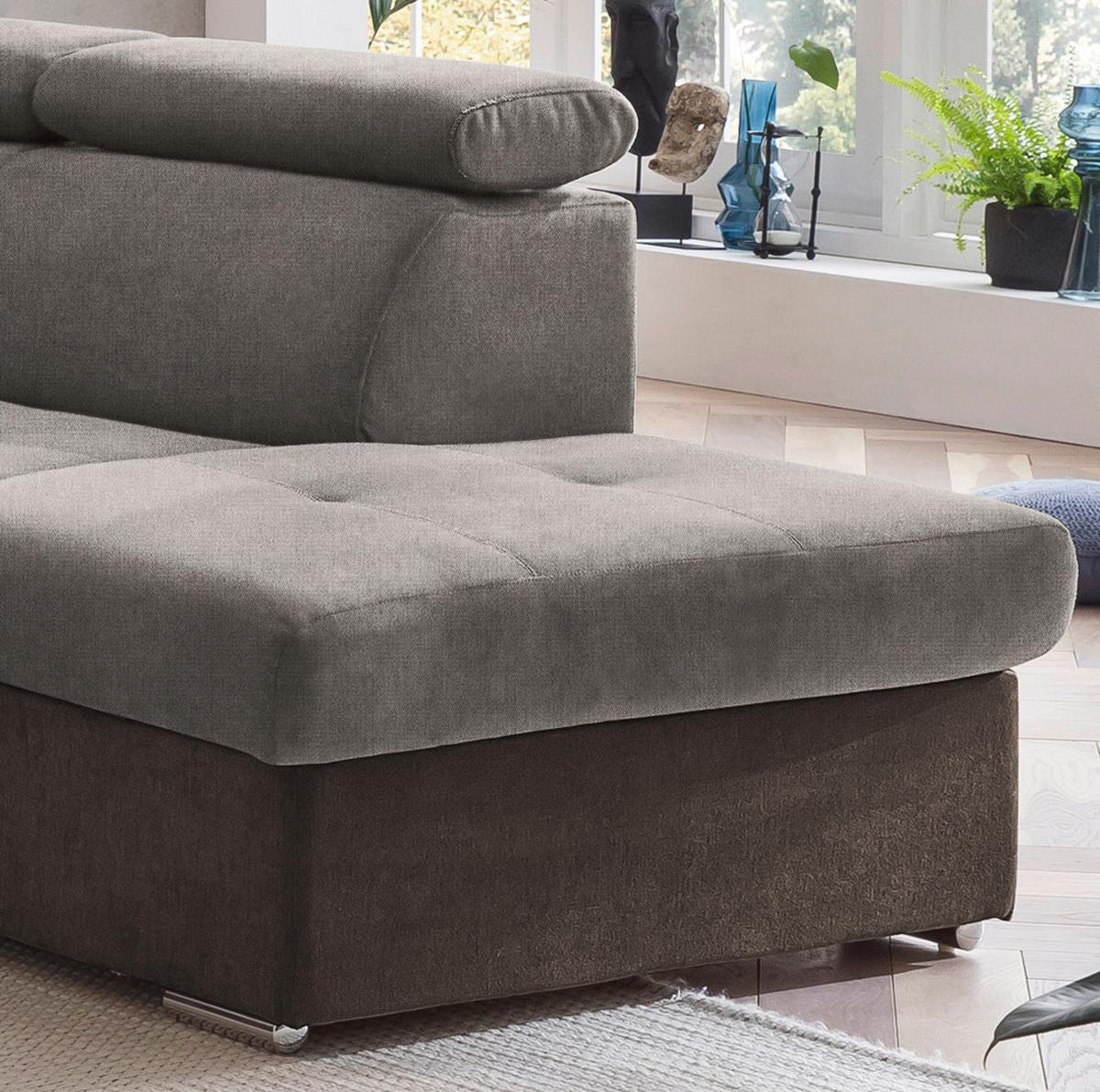Ecksofa Mit Schlaffunktion Und Bettkasten Antero Dunkelbraun - Chromfarben/Dunkelbraun, Design, Textil (262/216cm) - Livetastic