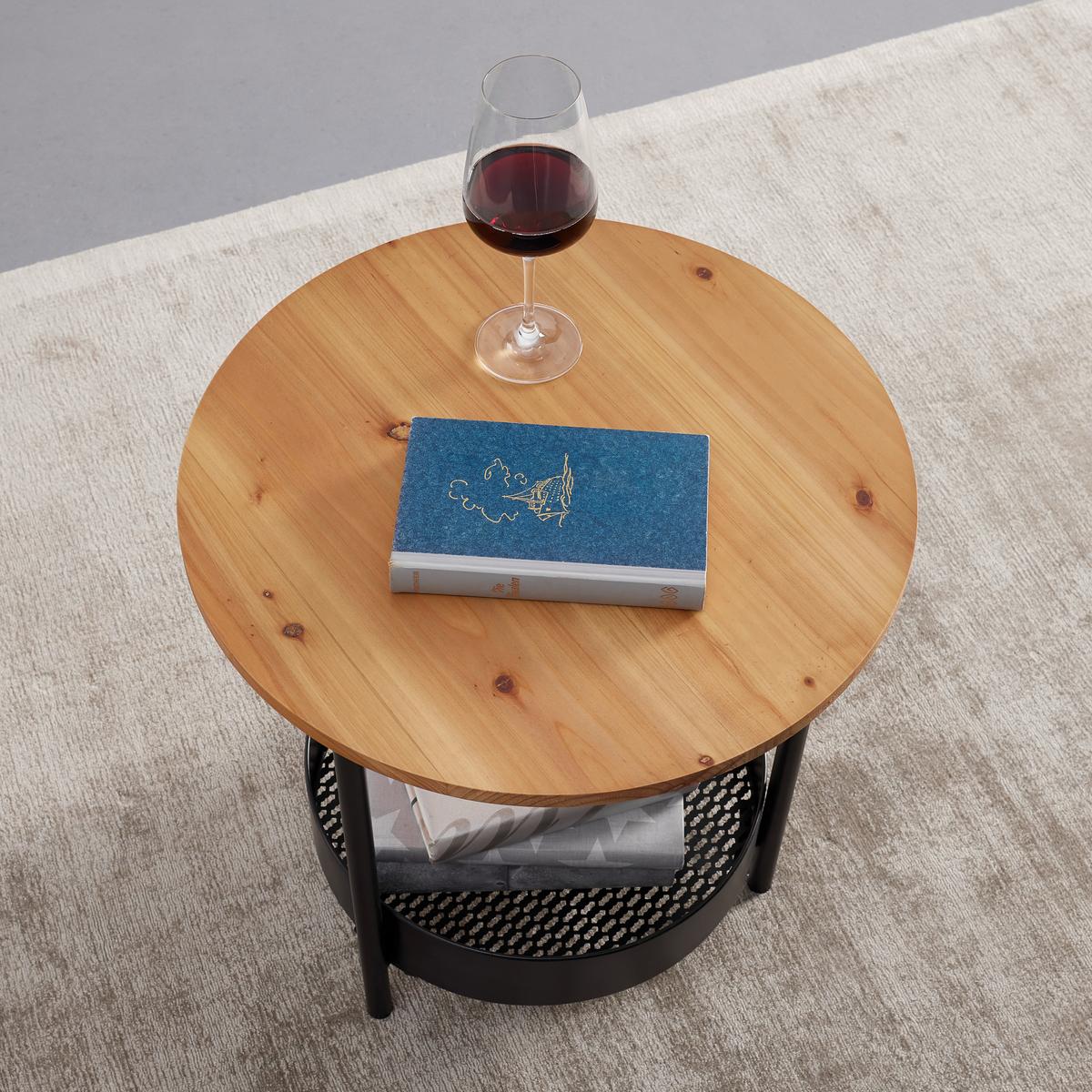 Konferenční stůl KETTY přírodní světlý - černá/přírodní barvy, Moderní, kov/dřevo (51/51/50cm) - Bessagi Home
