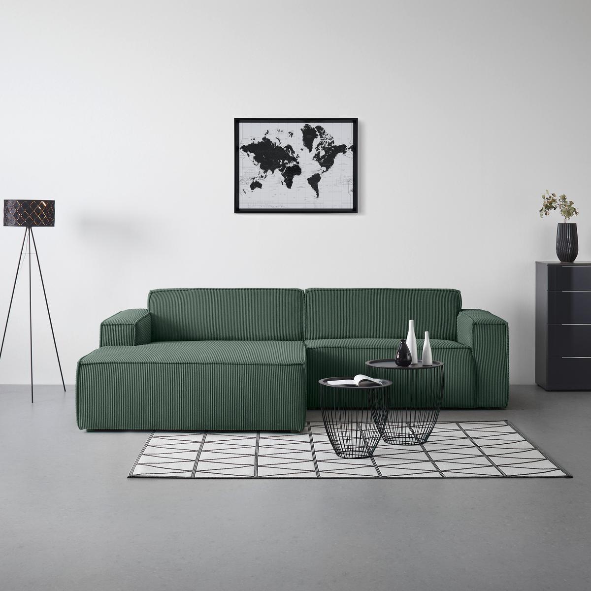 Rohová sedačka LOFT, ľavá, tmavozelený menčester - čierna/svetlozelená, Modern, textil/plast (172/75/265cm) - Mömax