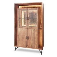 Vitrine Indira Akazie Massiv, B: 115 cm - Schwarz/Akaziefarben, ROMANTIK / LANDHAUS, Glas/Holz (115/195/40cm)
