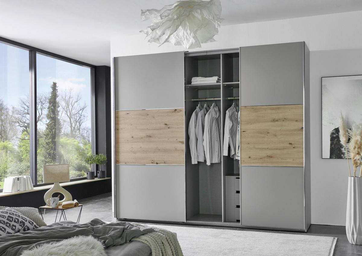 Schwebetürenschrank Indian A Sahara/eiche Artisan, B:250cm - Eiche Artisan/Sahara, KONVENTIONELL, Holzwerkstoff (250/216/65cm)