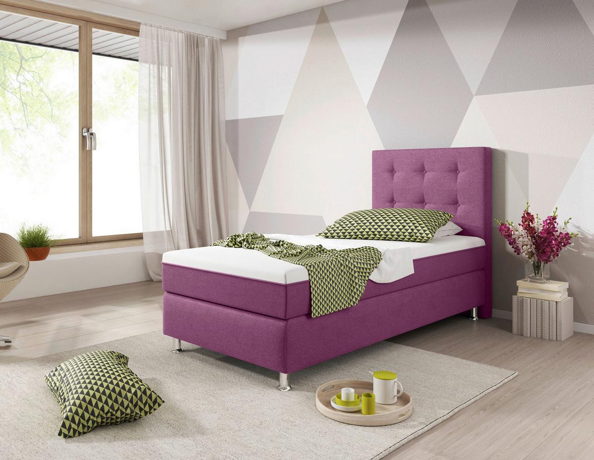 Boxspringbett 90x200 cm Köln Plus - Pink/Silberfarben, KONVENTIONELL, Textil (90/115/210cm) - MID.YOU