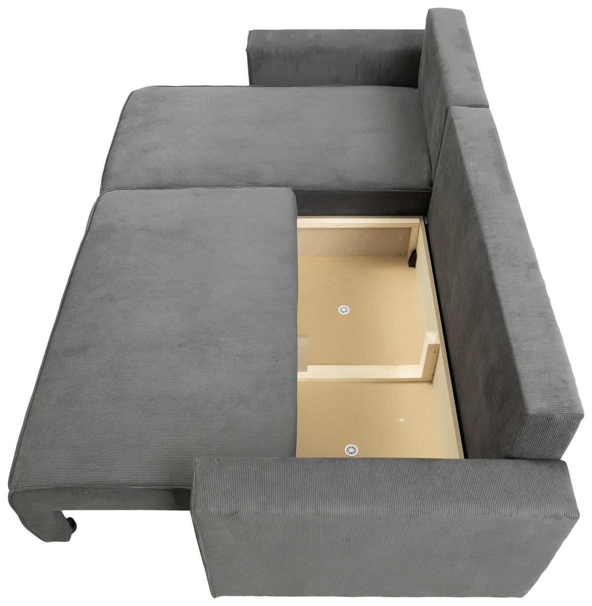 Ecksofa Potaro Feincord grau, S: 238x148cm - Schwarz/Grau, Trend, Holz/Kunststoff (238/148cm)
