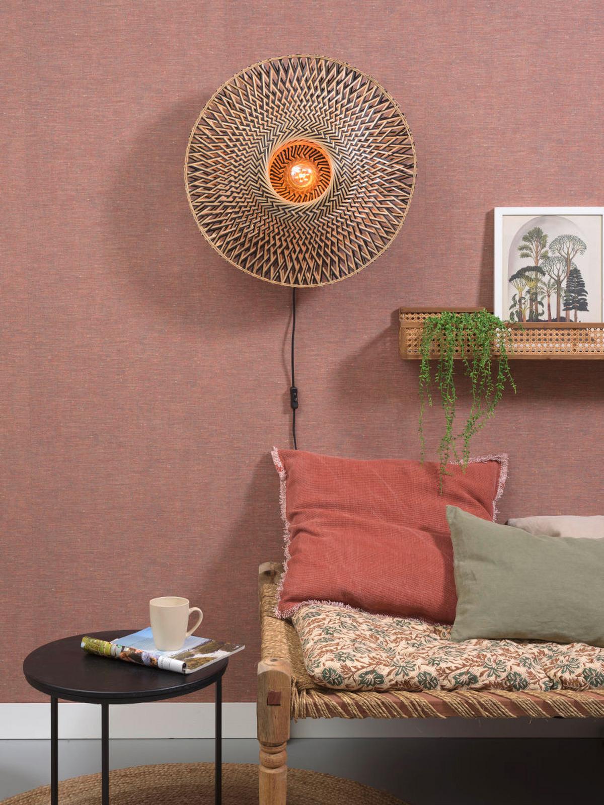 Wandleuchte Bali 1-flammig Mit Schnurschalter - Hellbraun/Schwarz, Design, Naturmaterialien/Metall (60/15cm) - Good & Mojo