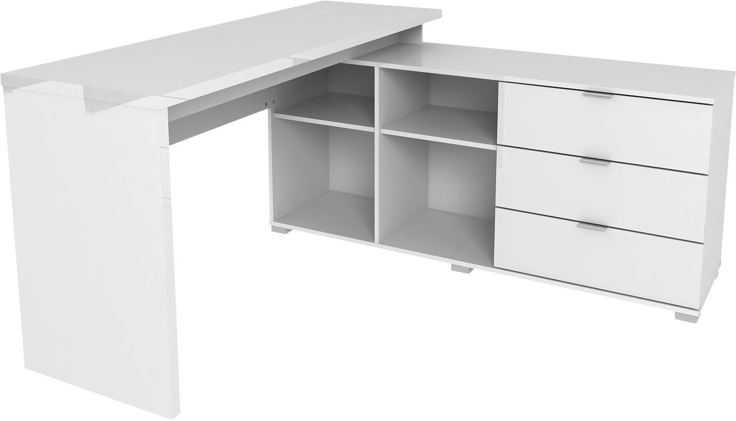 Schreibtisch + Stauraum B 145 cm H 75cm Wien II New, Weiß - Weiß, MODERN, Holzwerkstoff (145/75/144,5cm)