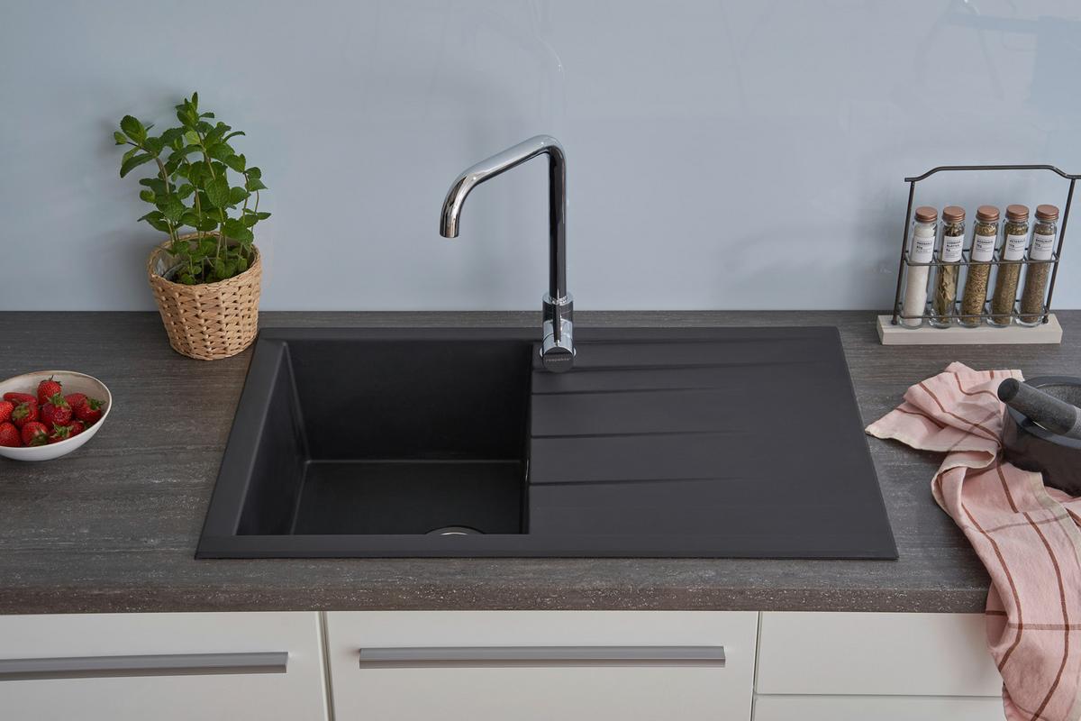 Spüle Respekta Houston Kunststein Bxt: 80x50 cm - Schwarz, Trend, Glas/Kunststoff (80/21/50cm) - Respekta