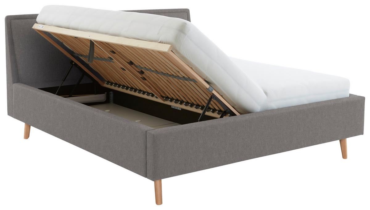Polsterbett Frieda 180x200cm Hellgrau, inkl. Bettkasten - Eichefarben/Hellgrau, KONVENTIONELL, Holz/Textil (180/200cm) - Livetastic