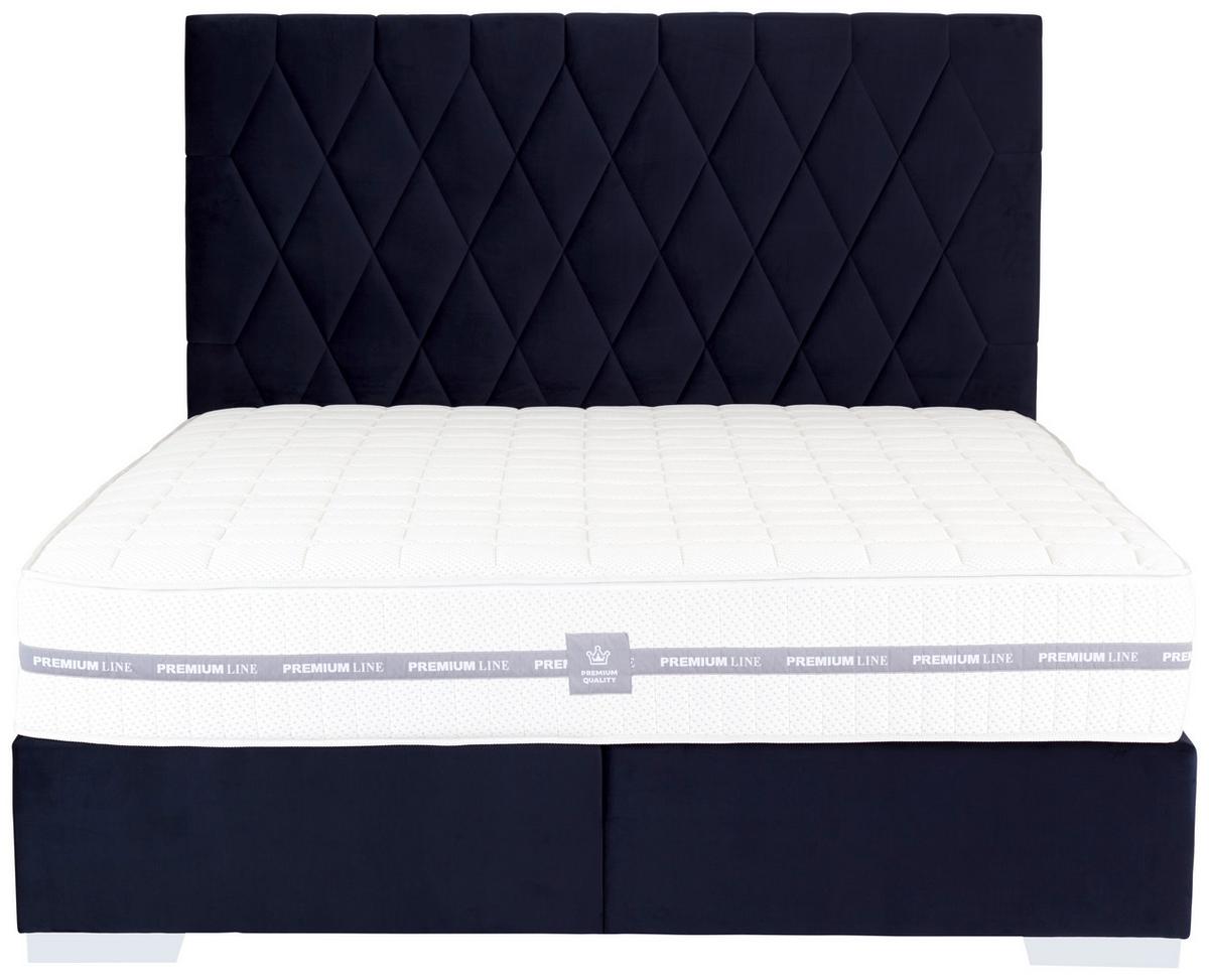 Boxspringbett 160x200cm Paula 1 - Chromfarben/Dunkelblau, MODERN, Textil (160/200cm)