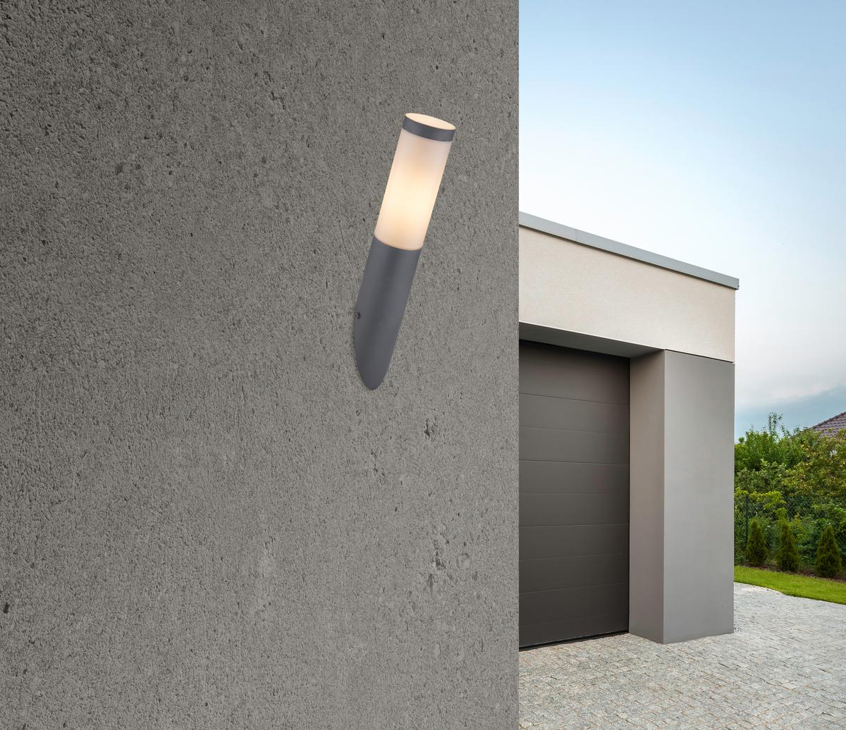 Außenleuchte Boston 60 Watt Edelstahl, Wandmontage - Anthrazit/Opal, Basics, Kunststoff/Metall (7,6/39cm) - Globo