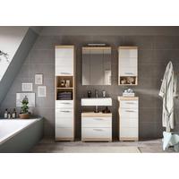 Badezimmer Lambada Eiche Dekor/weiß B: 134 Cm - Weiß Hochglanz/Silberfarben, MODERN, Glas/Holzwerkstoff (134cm) - MID.YOU