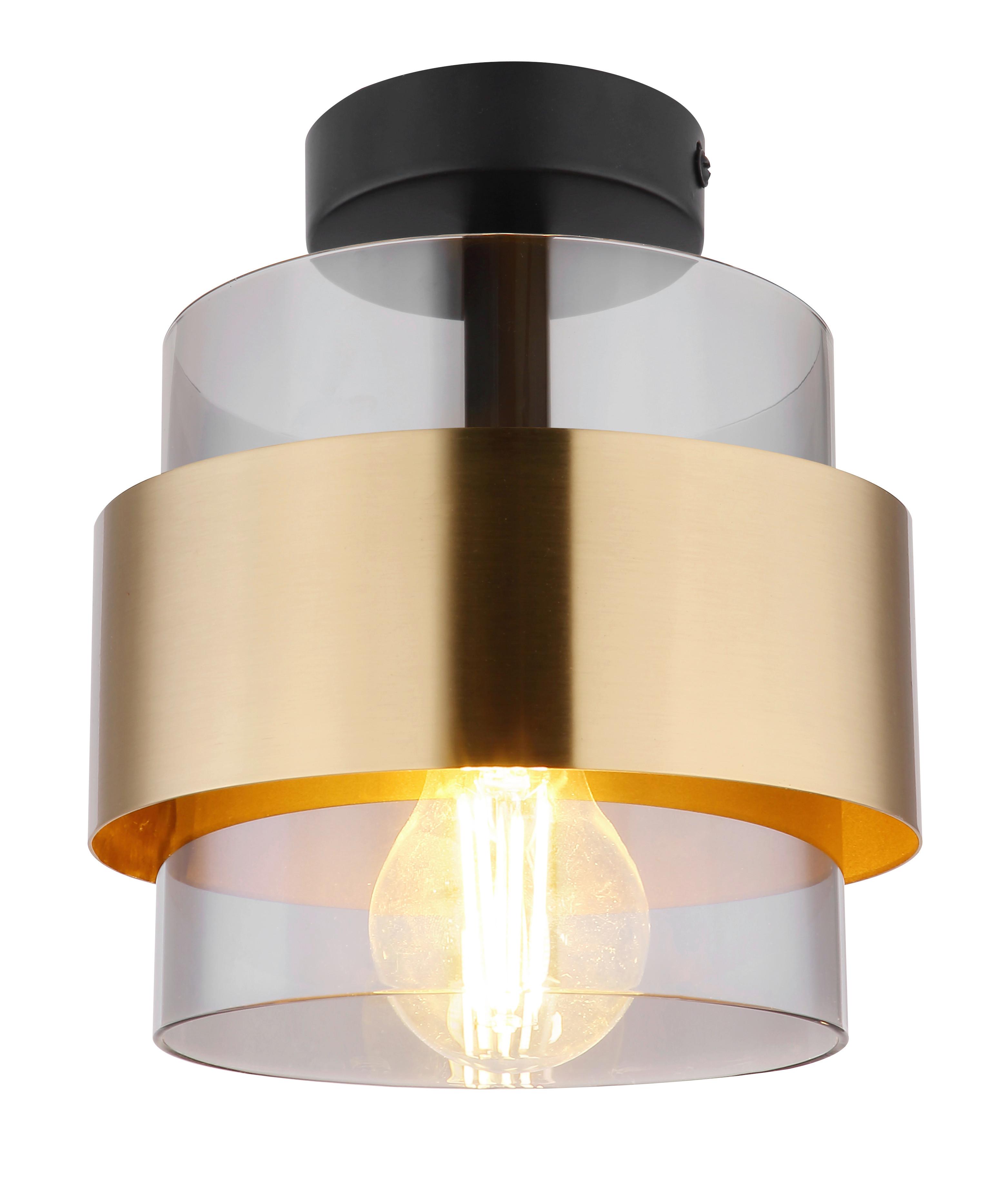 Deckenleuchte Ø 18 cm 1-Flammig - Messingfarben/Schwarz, Design, Glas/Metall (18/21,5cm) - Globo