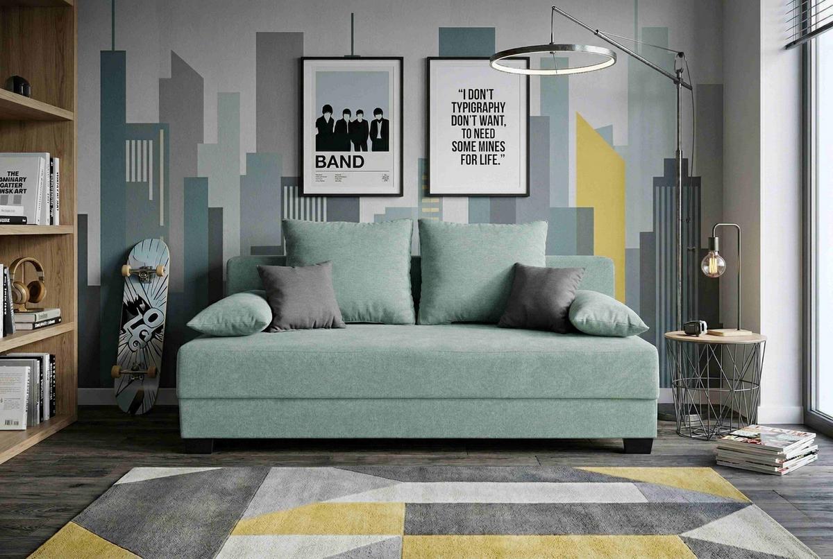 SCHLAFSOFA Schlaffunktion Mia Mintgrün - Schwarz/Rosa, Design, Holzwerkstoff/Textil (200/90/110cm) - P & B