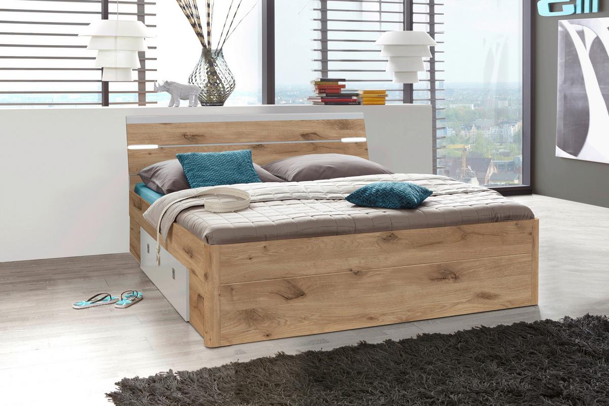 Posteľ s úložným priestorom MARS 180x200cm - barvy dubu/světle šedá, Moderní, kompozitní dřevo (180/200cm)