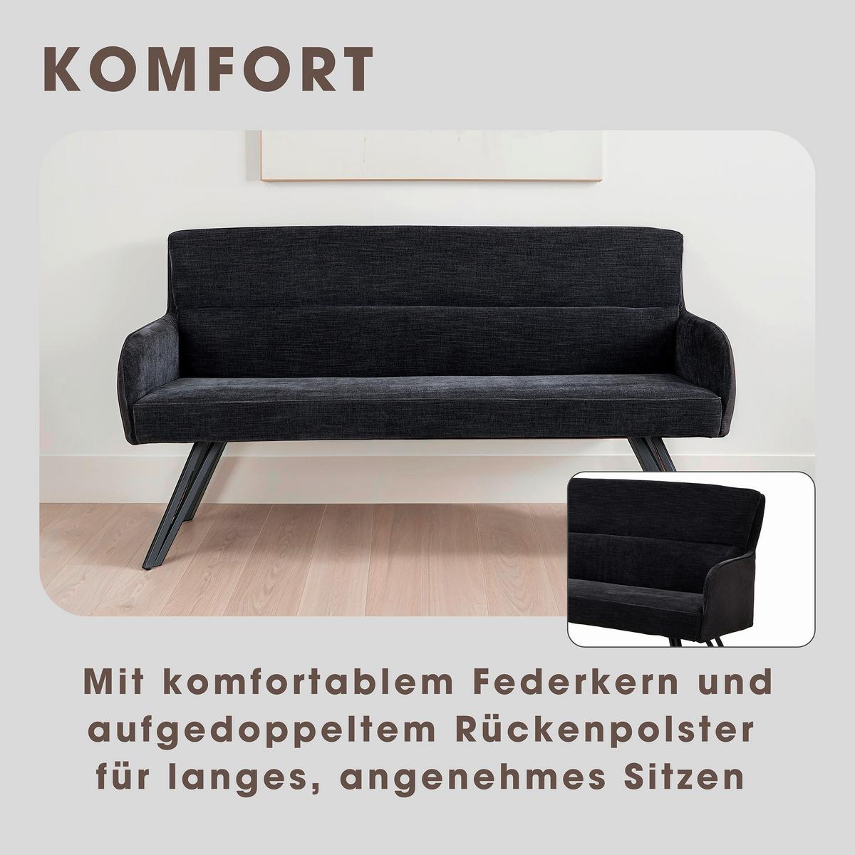 Sitzbank Tino - Schwarz, MODERN, Textil/Metall (160/94/67cm) - MID.YOU