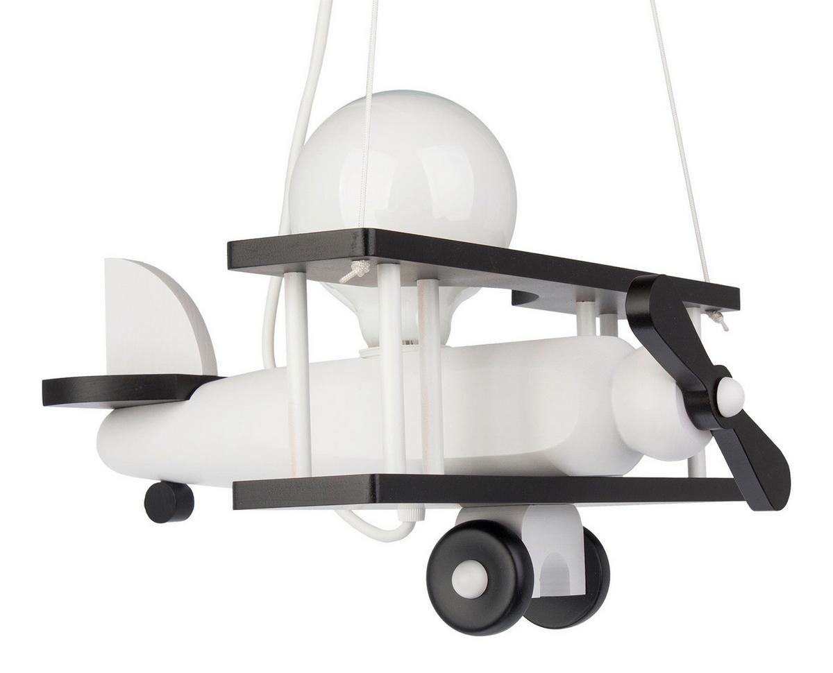 Kinderhängeleuchte Flugzeug H: 75 Cm 1-Flammig - Schwarz/Weiß, KONVENTIONELL, Holz (29/31/75cm)