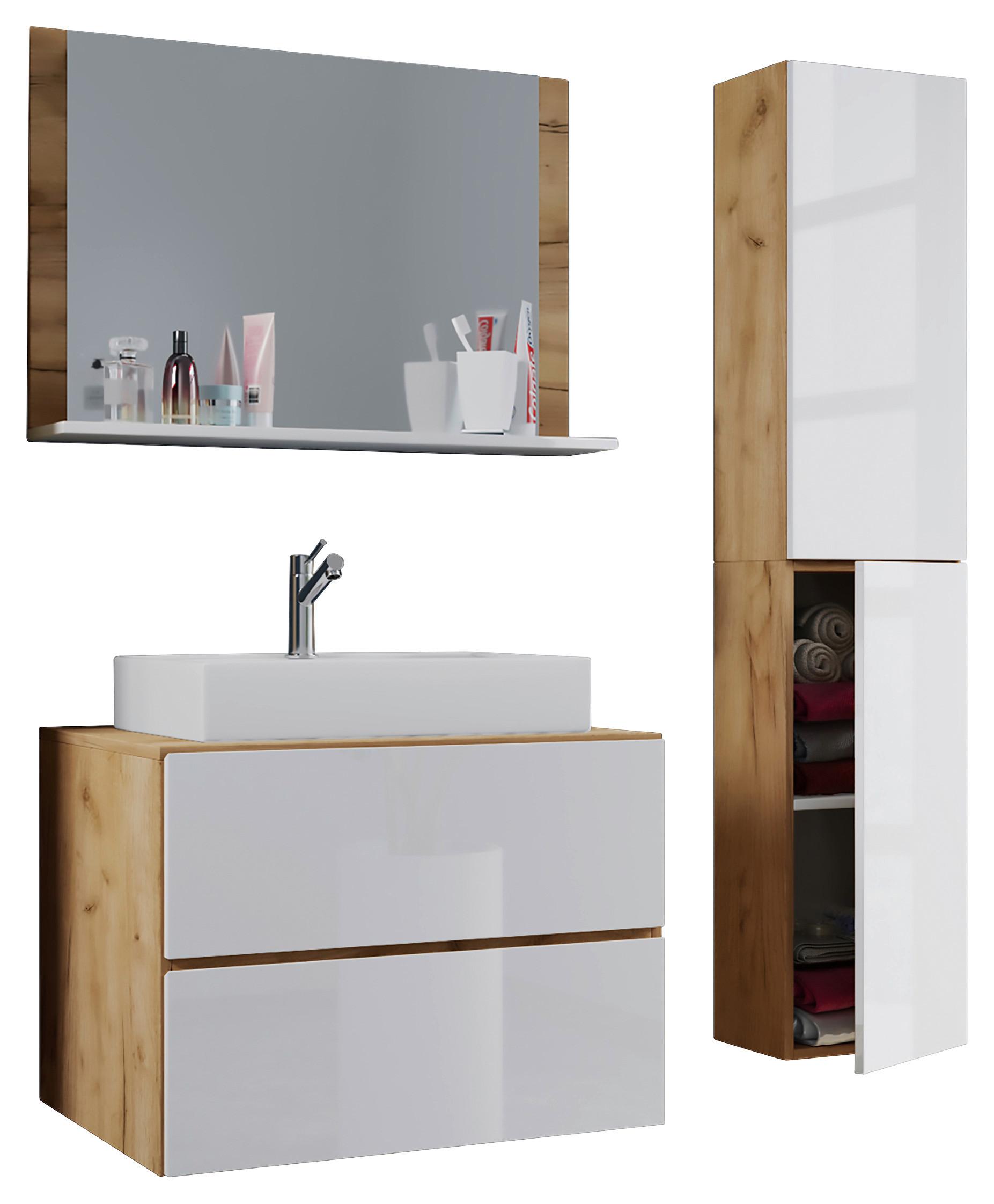 Badezimmer Lendas 4-teilig Weiß B:114 cm - Honigeiche/Weiß, MODERN, Keramik/Holzwerkstoff (114cm) - MID.YOU
