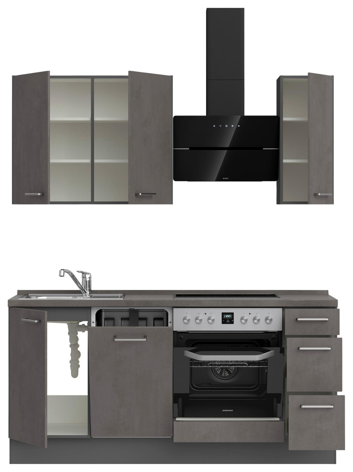 Kuchynská linka 180 cm, bridl.šedý betón/bridl.šedá - farba ušľachtilej ocele/bridlicová, Modern, kov/kompozitné drevo (180cm) - Nobilia