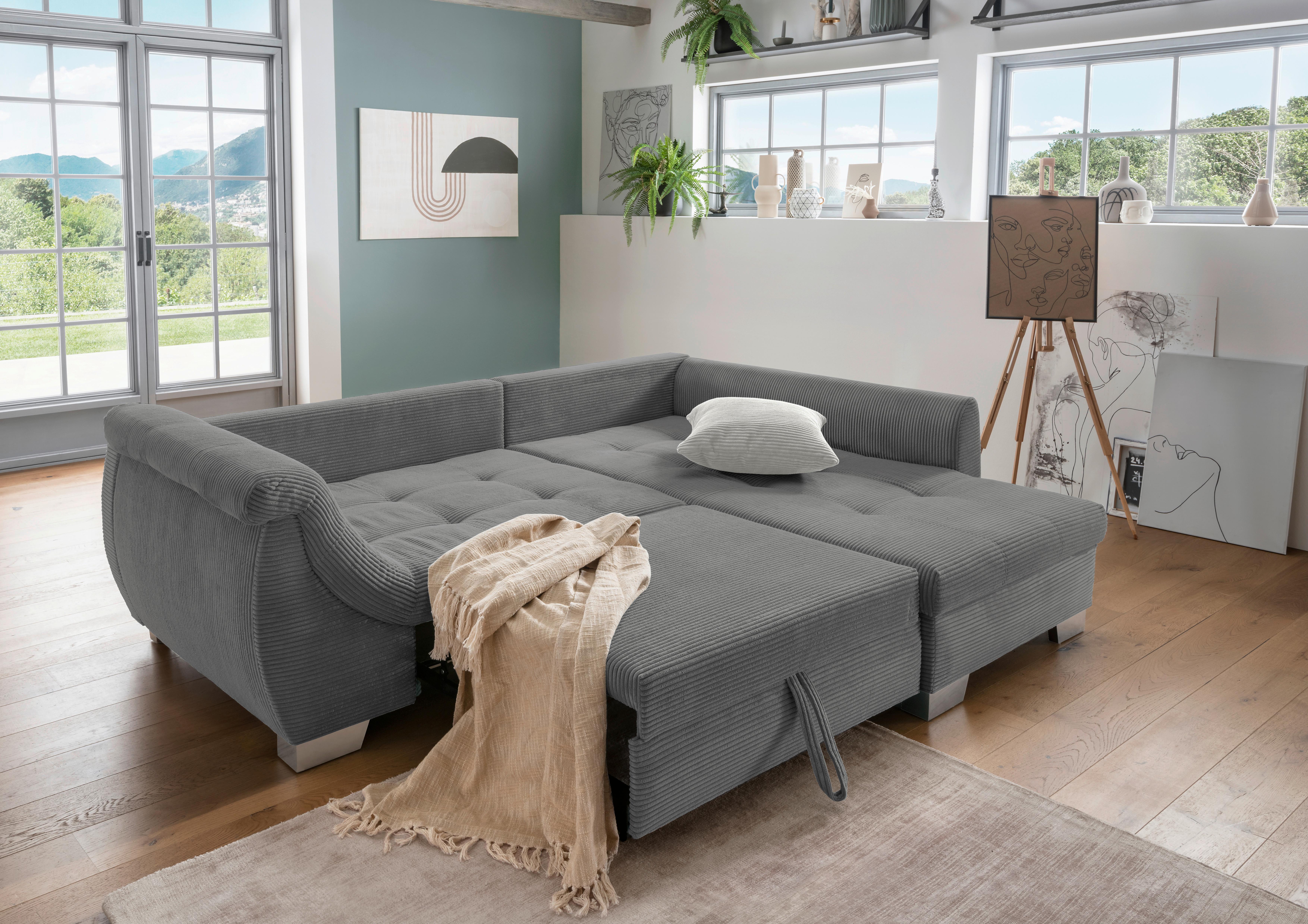 Ecksofa mit Bezug aus Cordstoff und Schlaffunktion