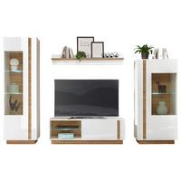 Wohnwand Clair Weiß/Eichefarben B: 290cm - Eichefarben/Weiß, Design, Glas/Holzwerkstoff (290/194/40cm) - MID.YOU