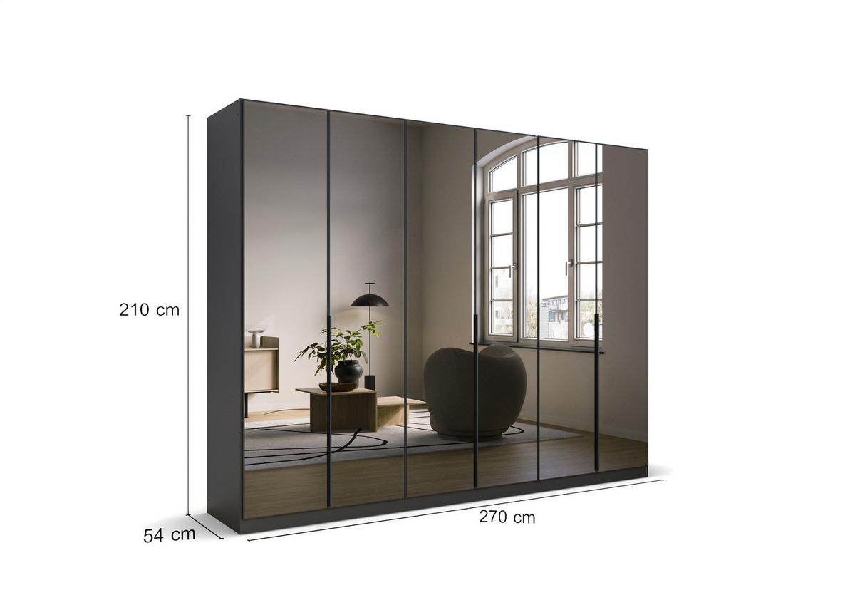 Drehtürenschrank Skyla Grau/glas B: 271 Cm - Grau, MODERN, Holzwerkstoff (271/210/54cm) - Rauch Möbel
