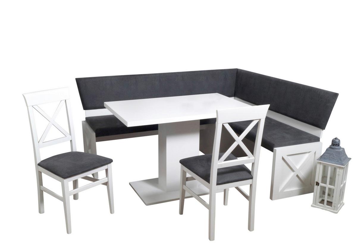Eckbank Madrano Kansas Grau, Weiß S: 150 cm - Weiß/Grau, KONVENTIONELL, Holzwerkstoff/Textil (150/185cm) - MID.YOU