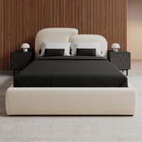 Čalouněná postel EMBRACE 160x200 cm, slonovinová - černá/barvy dubu, Moderní, kov/dřevo (160/200cm) - Bessagi Home