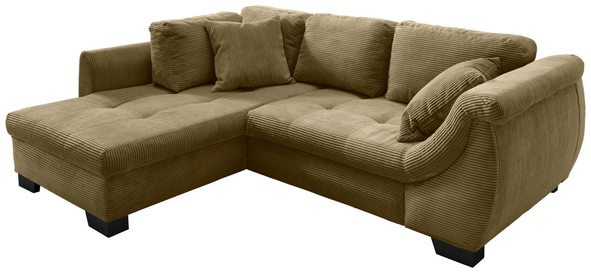 Ecksofa mit Schlaffunktion Flora Olivgrün Cord - Schwarz/Olivgrün, Design, Textil (190/250cm) - MID.YOU