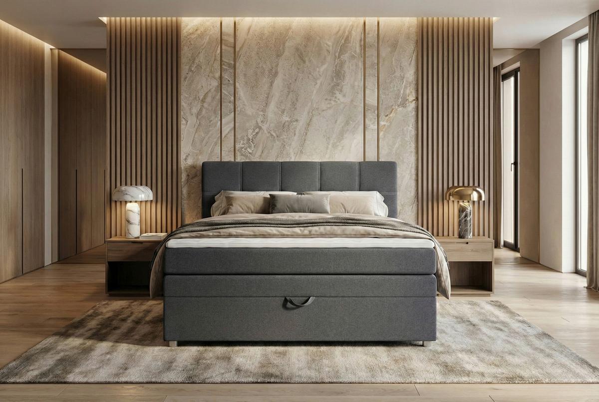 Boxspringbett Royal 140x200 Dunkelgrau - Chromfarben/Dunkelgrau, MODERN, Holzwerkstoff/Textil (140/200cm)