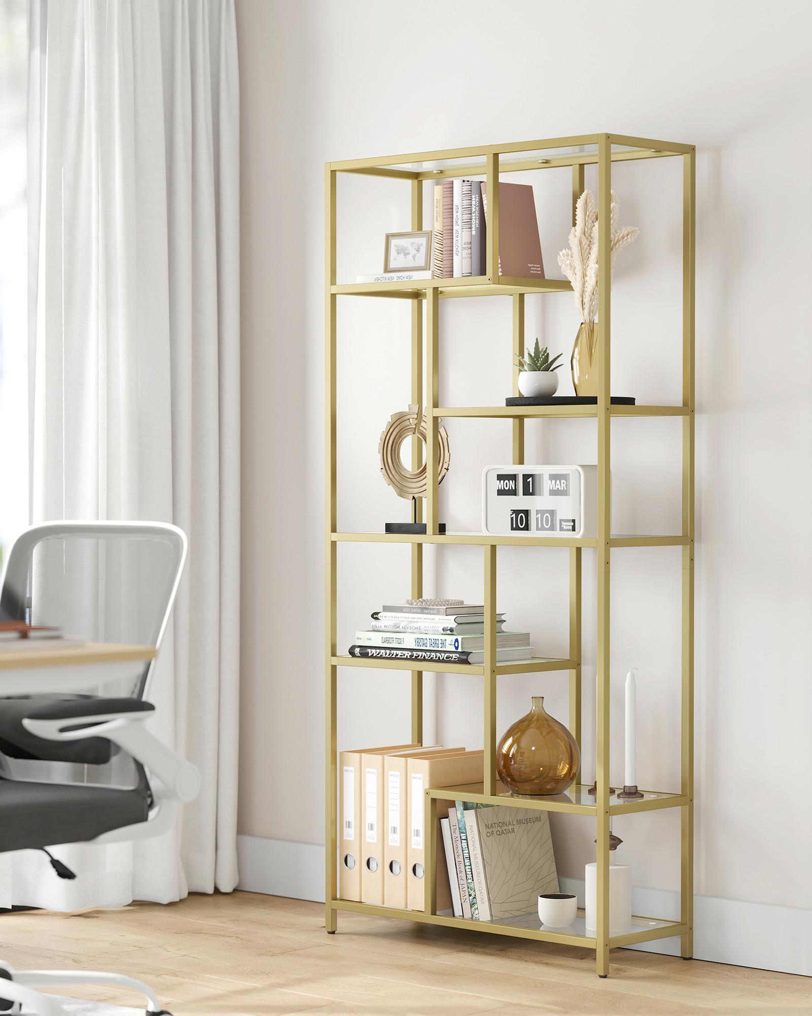 Regal Glass Shelves - Goldfarben, MODERN, Glas/Metall (80/180/30cm) - MID.YOU