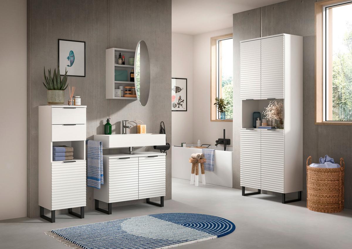 Spiegelschrank Riff Weiß B: 70 cm - Weiß, MODERN, Holzwerkstoff (70/70/18cm) - MID.YOU