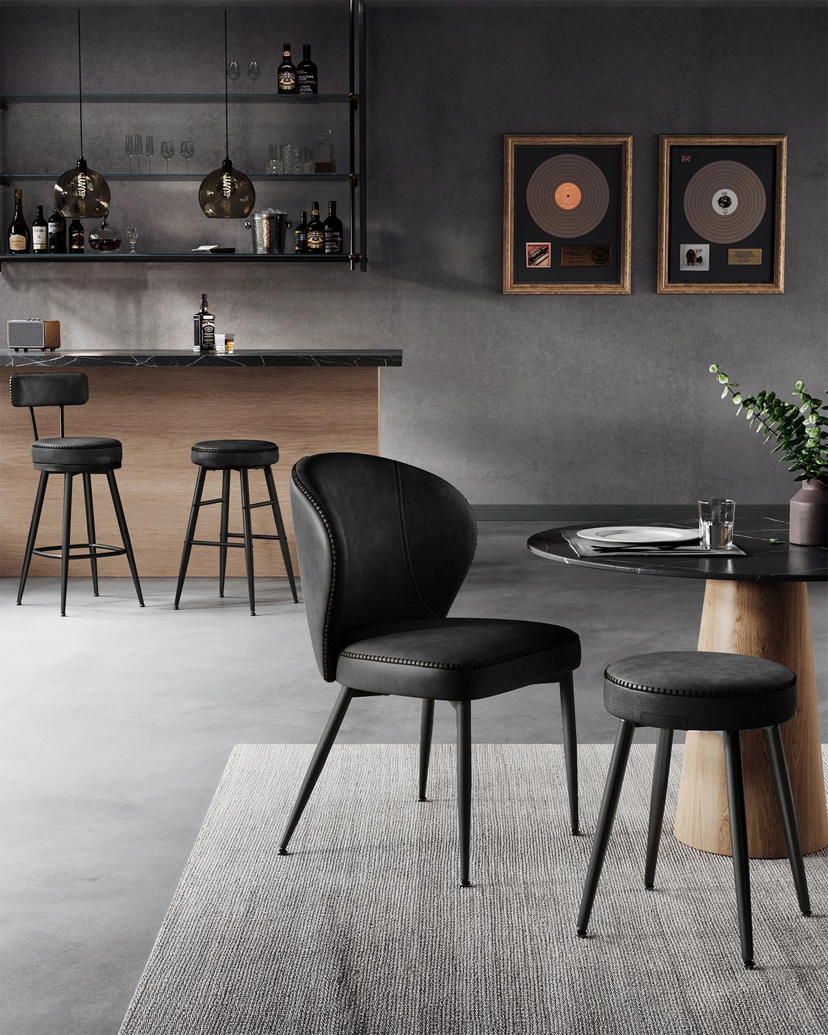 Barhocker-Set Schwarz B: 49,5 cm - Schwarz, MODERN, Textil/Metall (49,5/63/49,5cm) - MID.YOU