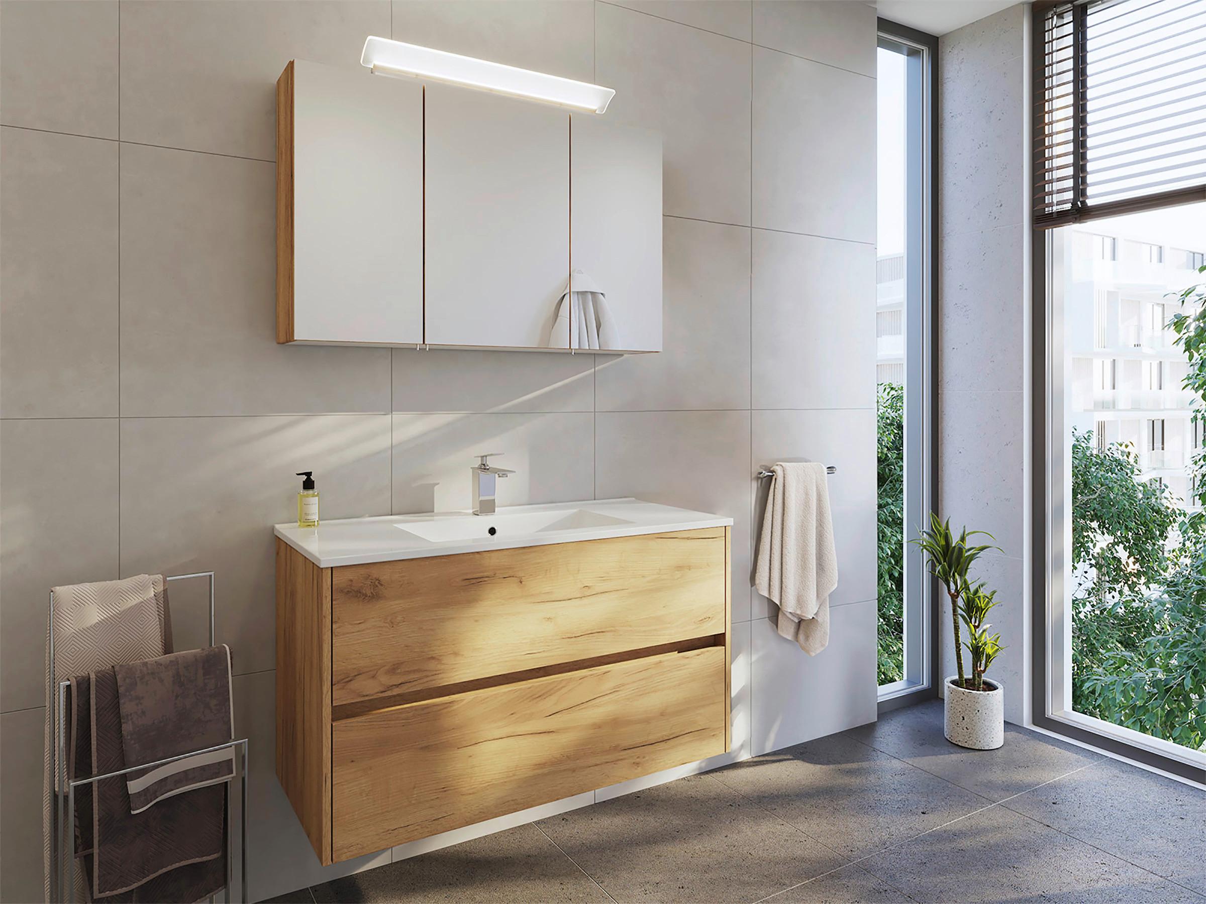 BADEZIMMER Limes, Eichefarben B: 100 cm - Eichefarben/Weiß, Basics, Keramik/Holzwerkstoff (100cm) - MID.YOU