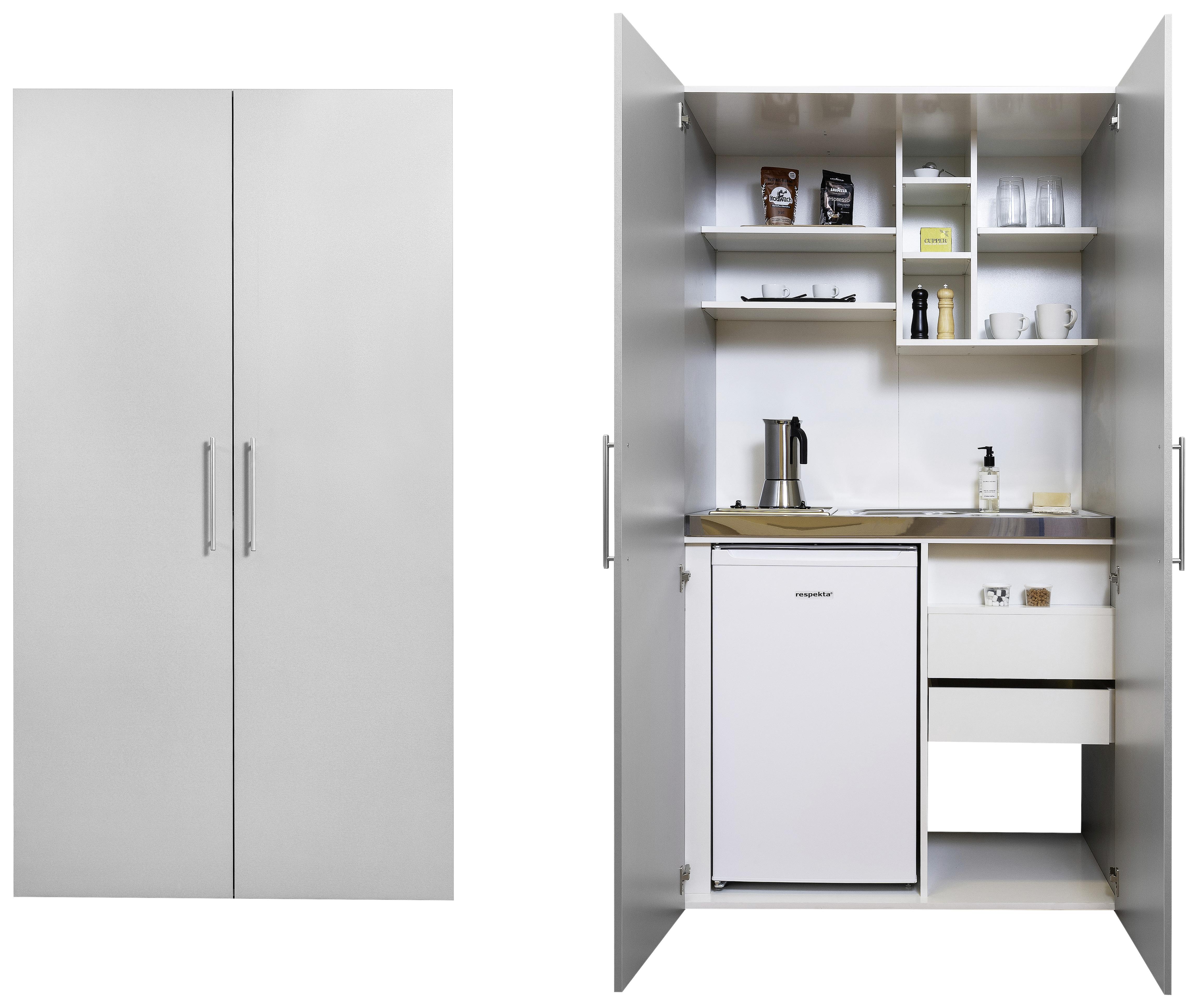 Kompakte Schrankküche in Silbergrau kaufen