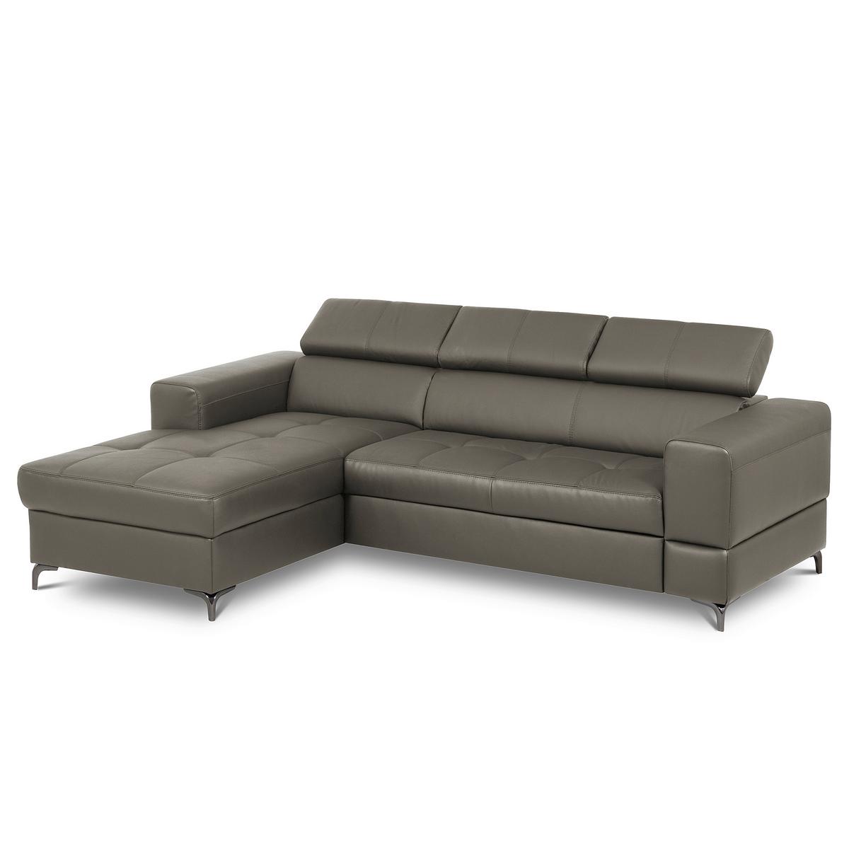 Ecksofa Torino Teilleder Schlammfarben 173x247 - Schlammfarben/Schwarz, Design, Leder/Textil (173/247cm) - Livetastic
