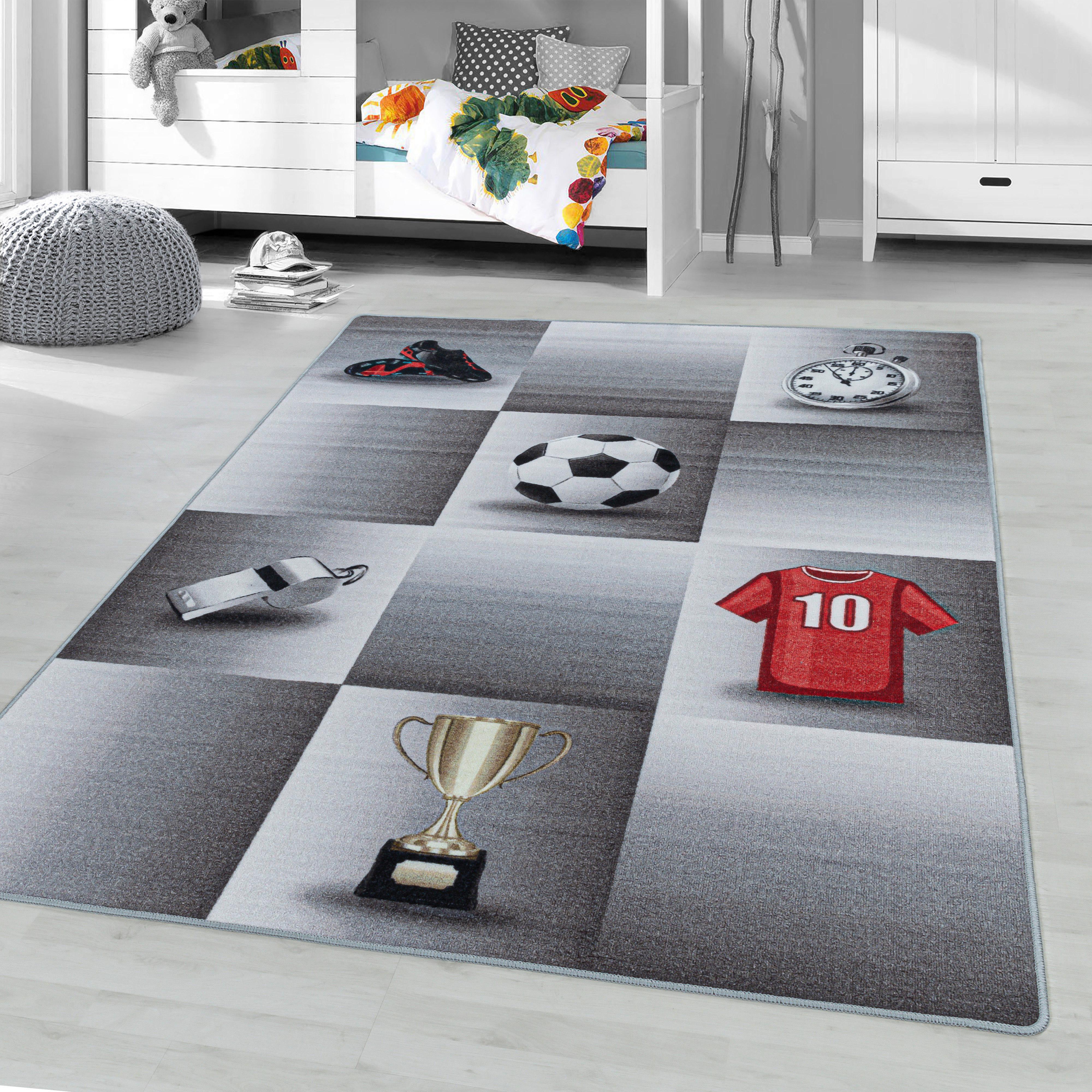 Kinderteppich Fußball Grau Play 80x120 cm - Grau, Basics, Textil (80/120cm)