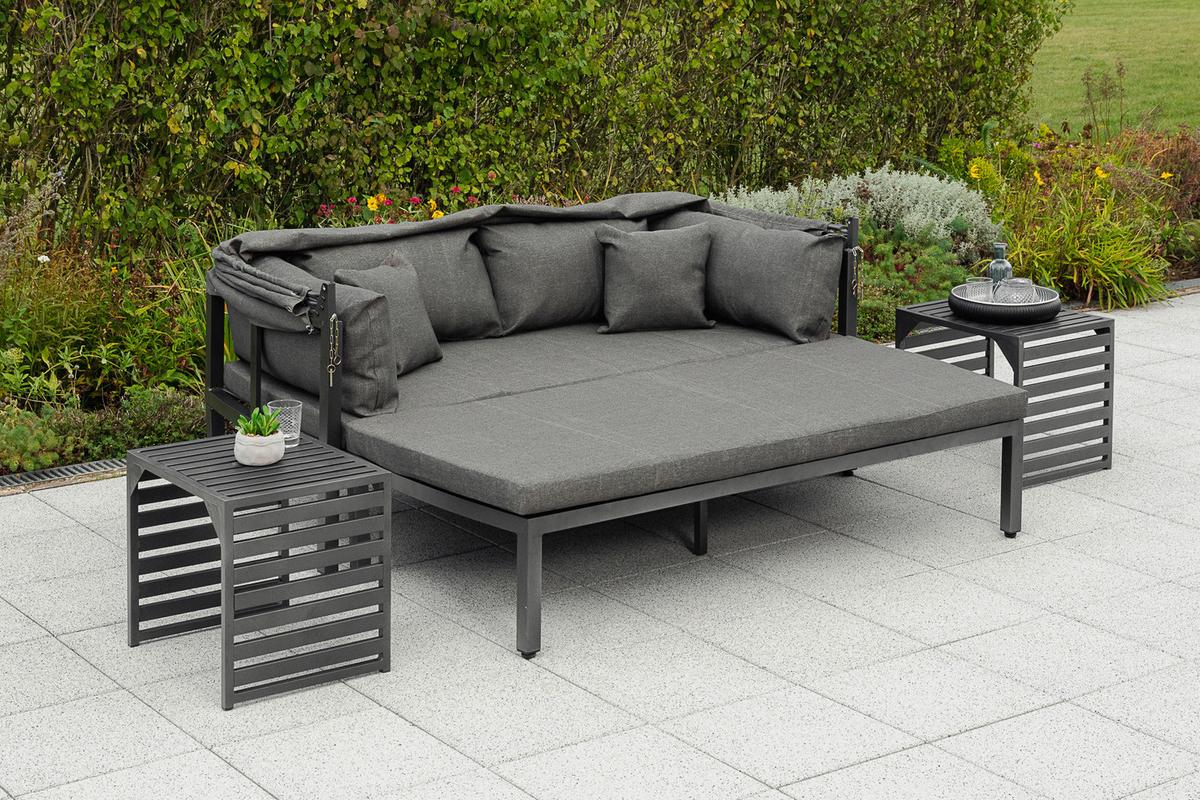 Loungegarnitur 4-Tlg. Argos Metall/Textil mit Kissen - Graphitfarben/Grau, KONVENTIONELL, Textil/Metall (175/148/80cm) - Gardenson