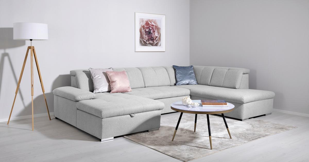 Wohnlandschaft Ramzes Hellgrau U: 173x328x215 cm - Hellgrau/Grau, Design, Textil (173/328/215cm) - MID.YOU