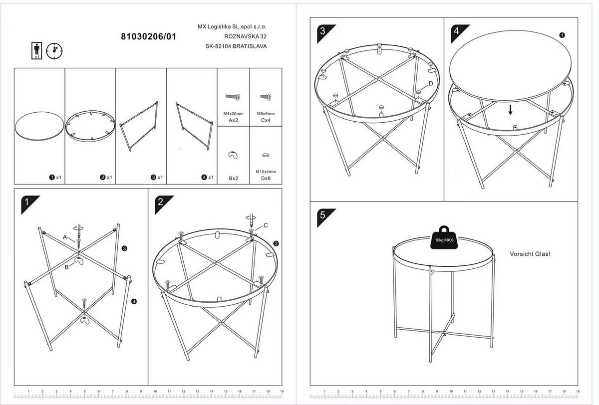 Beistelltisch Mirella 2 - Schwarz, MODERN, Glas/Metall (40/40/40cm)