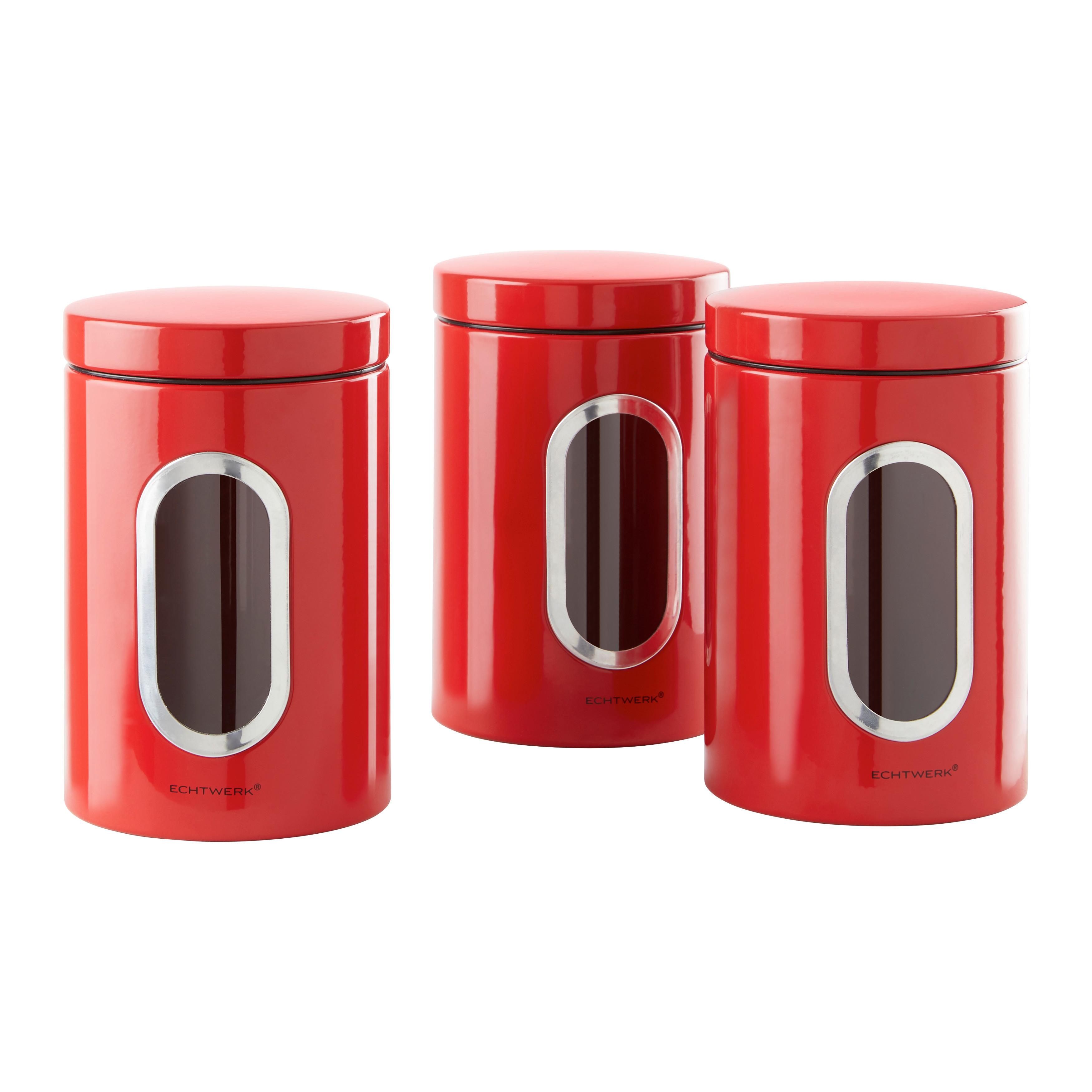Vorratsdosen 3er-Set Versch. Größen, Luftdichter Verschluss - Rot, MODERN, Metall (11/17,5cm) - Echtwerk