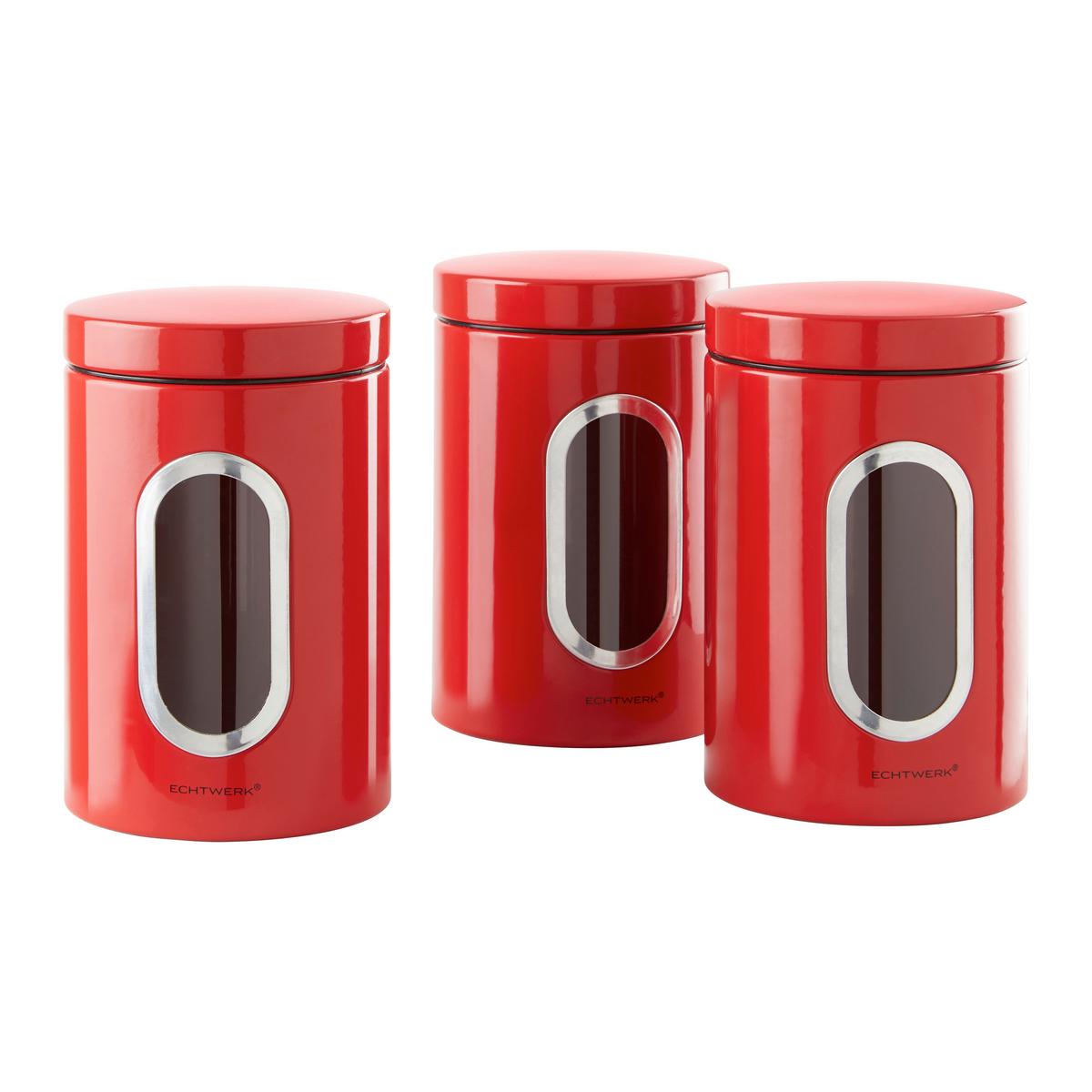 Vorratsdosen 3er-Set Versch. Größen, Luftdichter Verschluss - Rot, MODERN, Metall (11/17,5cm) - Echtwerk