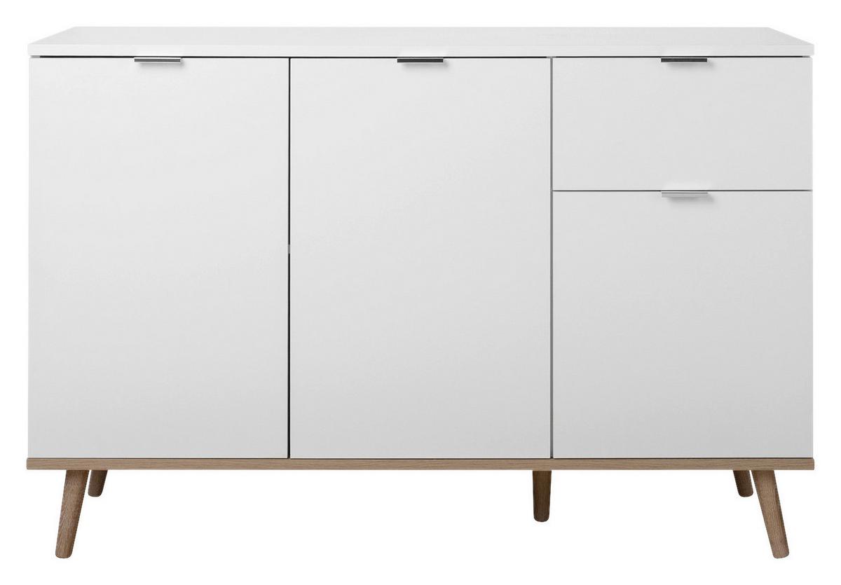 Kommode Mit Echtholz-füßen B 120cm Göteborg 56, Weiß/eiche - Weiß/Sonoma Eiche, KONVENTIONELL, Holzwerkstoff (120/85/40cm) - MID.YOU