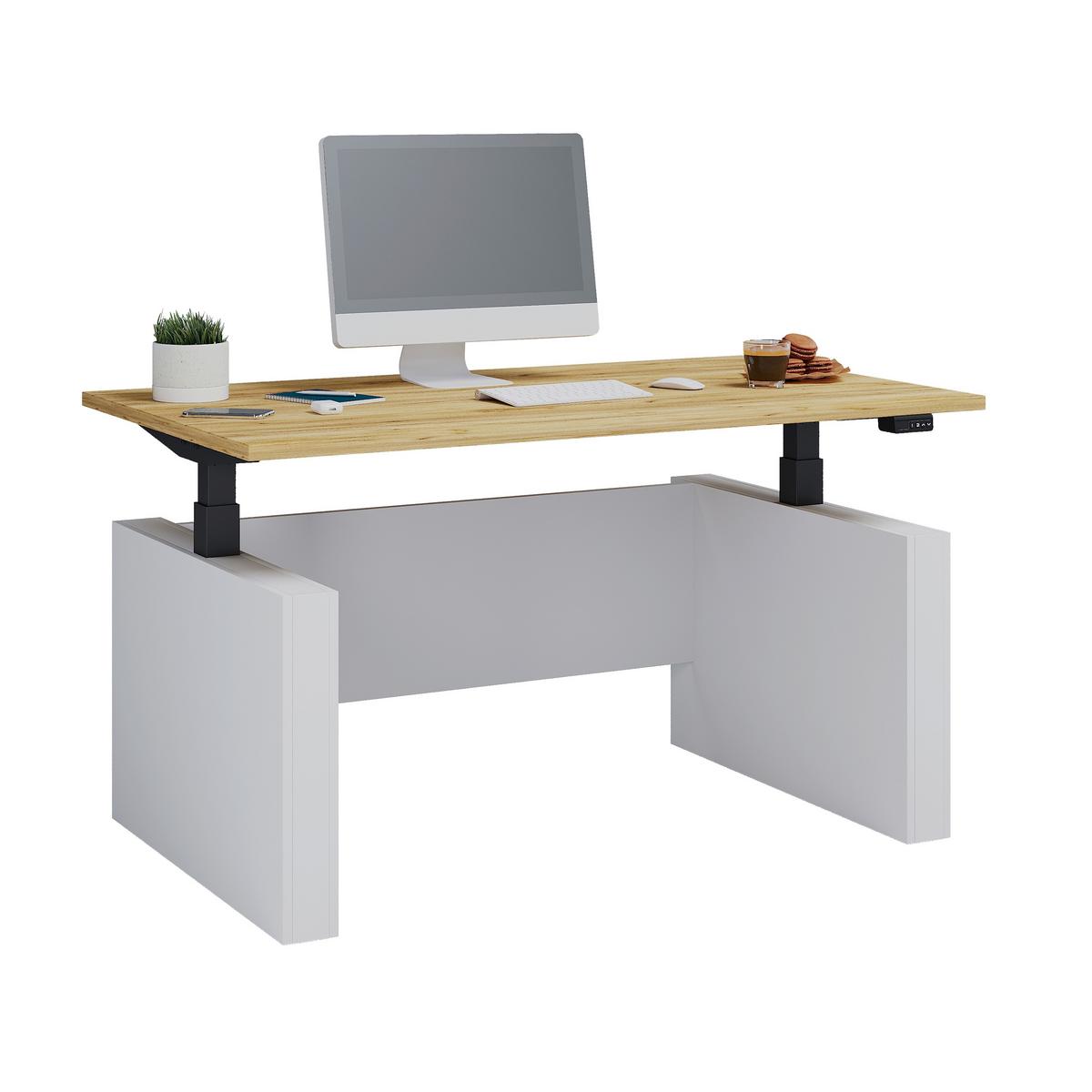 Schreibtisch E-Salia Weiß/ Schwarz/Honigeiche L: 138cm - Honigeiche/Schwarz, KONVENTIONELL, Holzwerkstoff/Metall (138/80/73-122cm) - MID.YOU