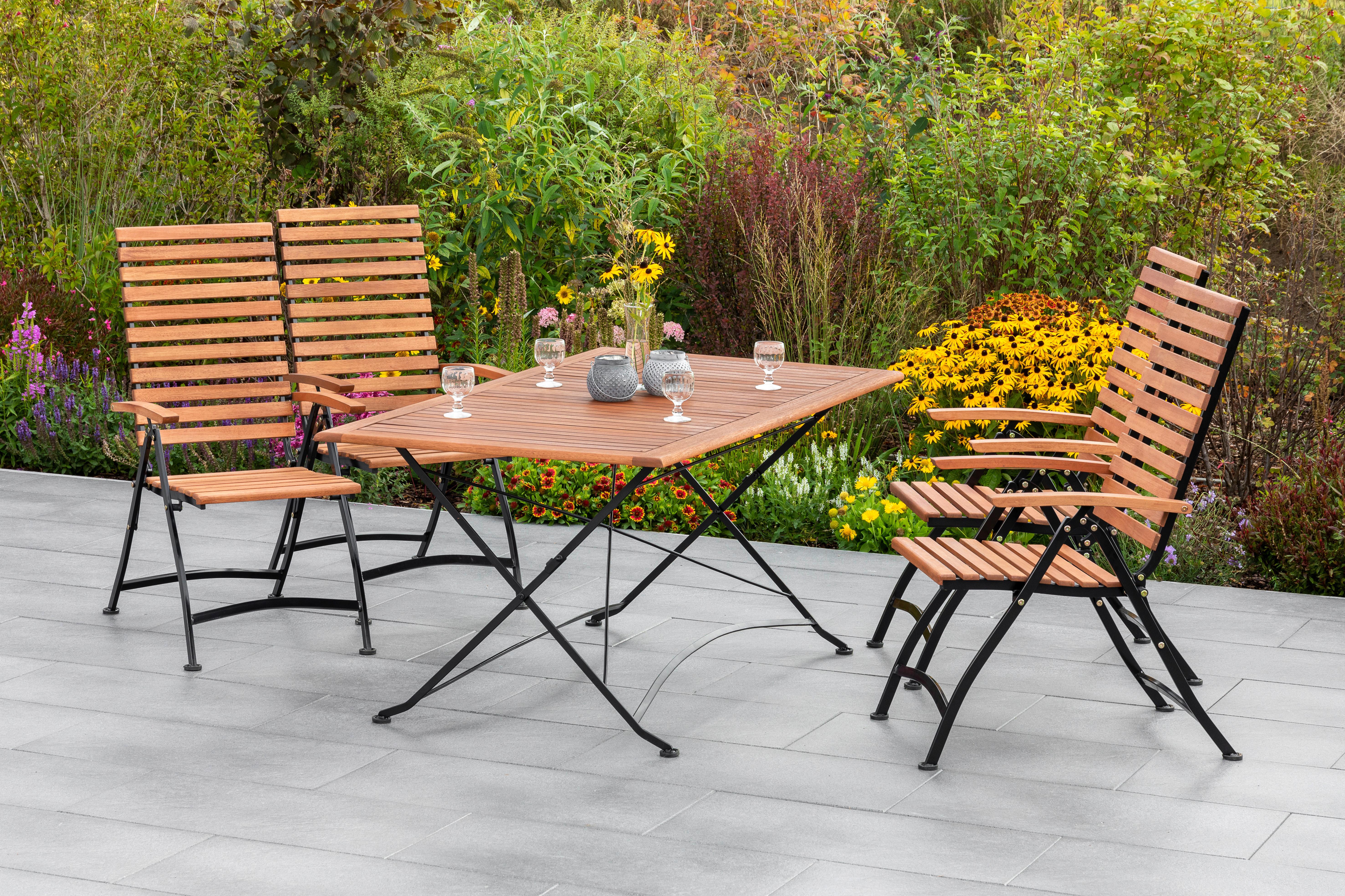 Gartentisch Klappbar Holz/ Metall L: 160 cm - Graphitfarben/Naturfarben, KONVENTIONELL, Holz/Metall (160/90/73cm) - Gardenson