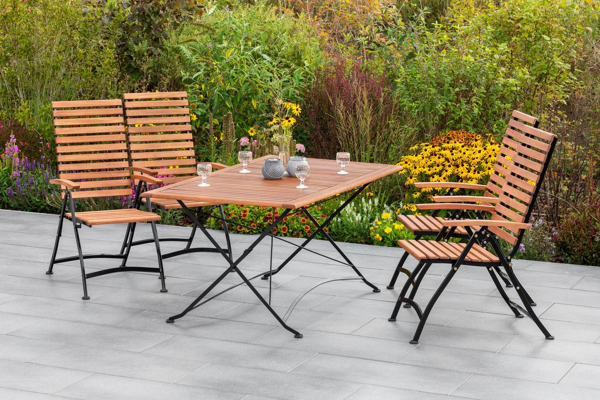Gartentisch Klappbar Holz/ Metall L: 160 cm - Graphitfarben/Naturfarben, KONVENTIONELL, Holz/Metall (160/90/73cm) - Gardenson