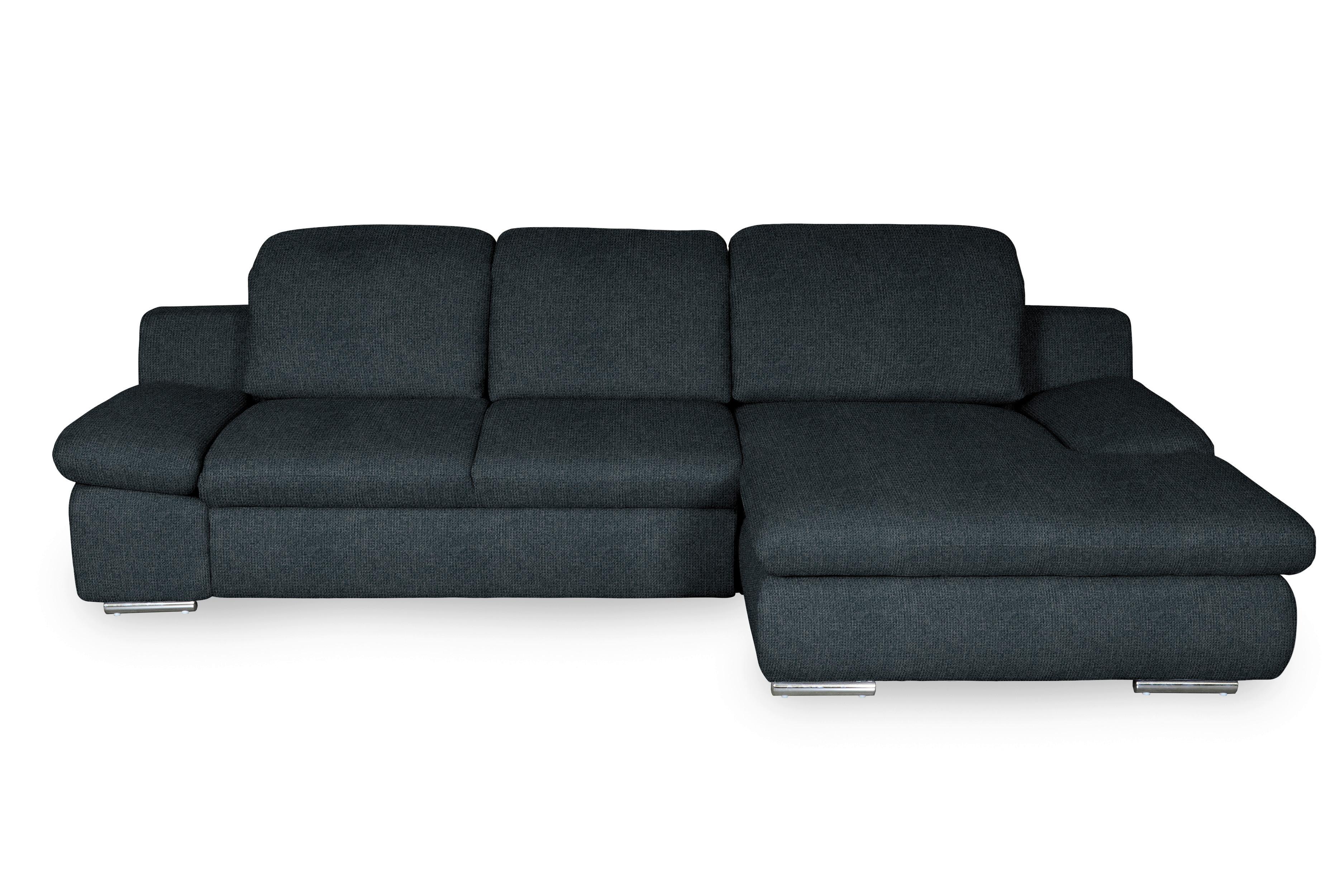 Ecksofa Isona Schwarz Chenille - Chromfarben/Schwarz, Design, Textil (286/165cm) - Livetastic