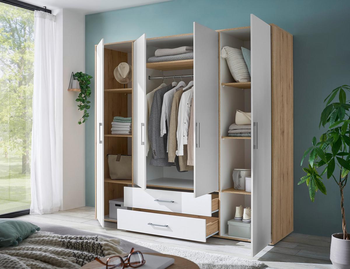 Kleiderschrank 4trg Lembo Artisan Eiche/weiß 206cm - Weiß/Eiche Artisan, Basics, Holzwerkstoff (206/195/60cm)
