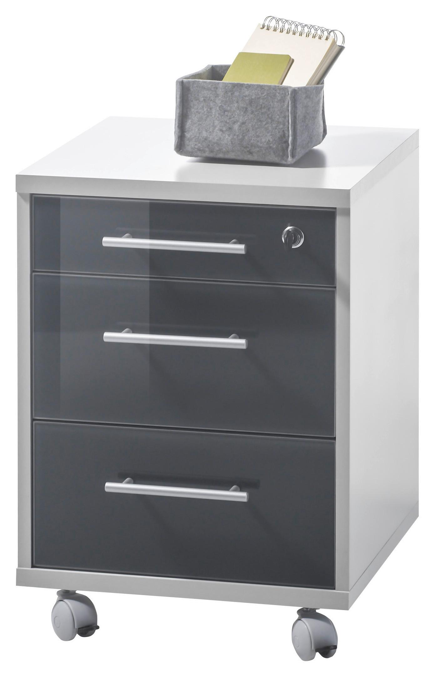 Rollcontainer Hellgrau / Glas Graphit Office Lux 40x56x40 Cm - Hellgrau/Graphitfarben, Design, Glas/Holzwerkstoff (40/56/40cm) - MID.YOU